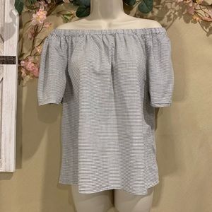 Thin Stripe Gray & White Off Shoulder Cotton Top - Size M